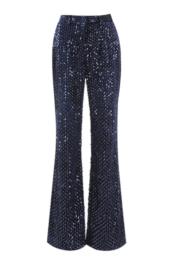 2 Piece Sparkly Navy Sequin Peak Lapel Women Prom Suits