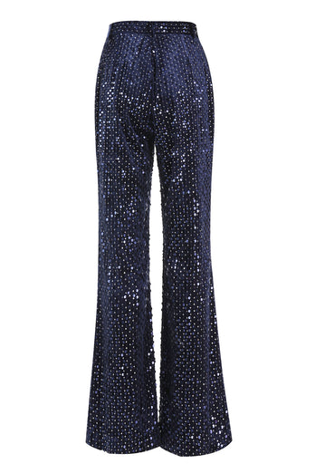 2 Piece Sparkly Navy Sequin Peak Lapel Women Prom Suits