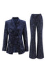 Load image into Gallery viewer, 2 Piece Sparkly Navy Sequin Peak Lapel Women Prom Suits