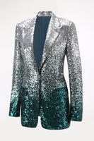 Load image into Gallery viewer, Sparkly Silver and Peacock 2 Piece Sequin Peak Lapel Women Prom Suits