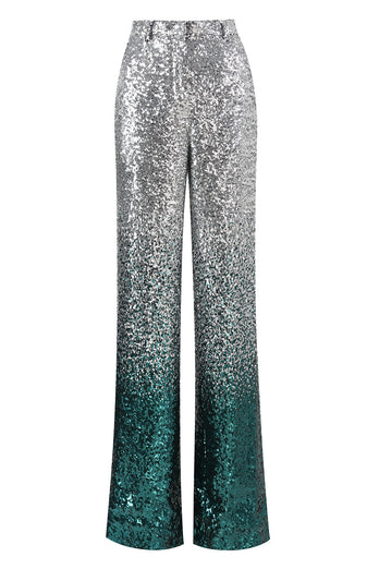 Sparkly Silver and Peacock 2 Piece Sequin Peak Lapel Women Prom Suits