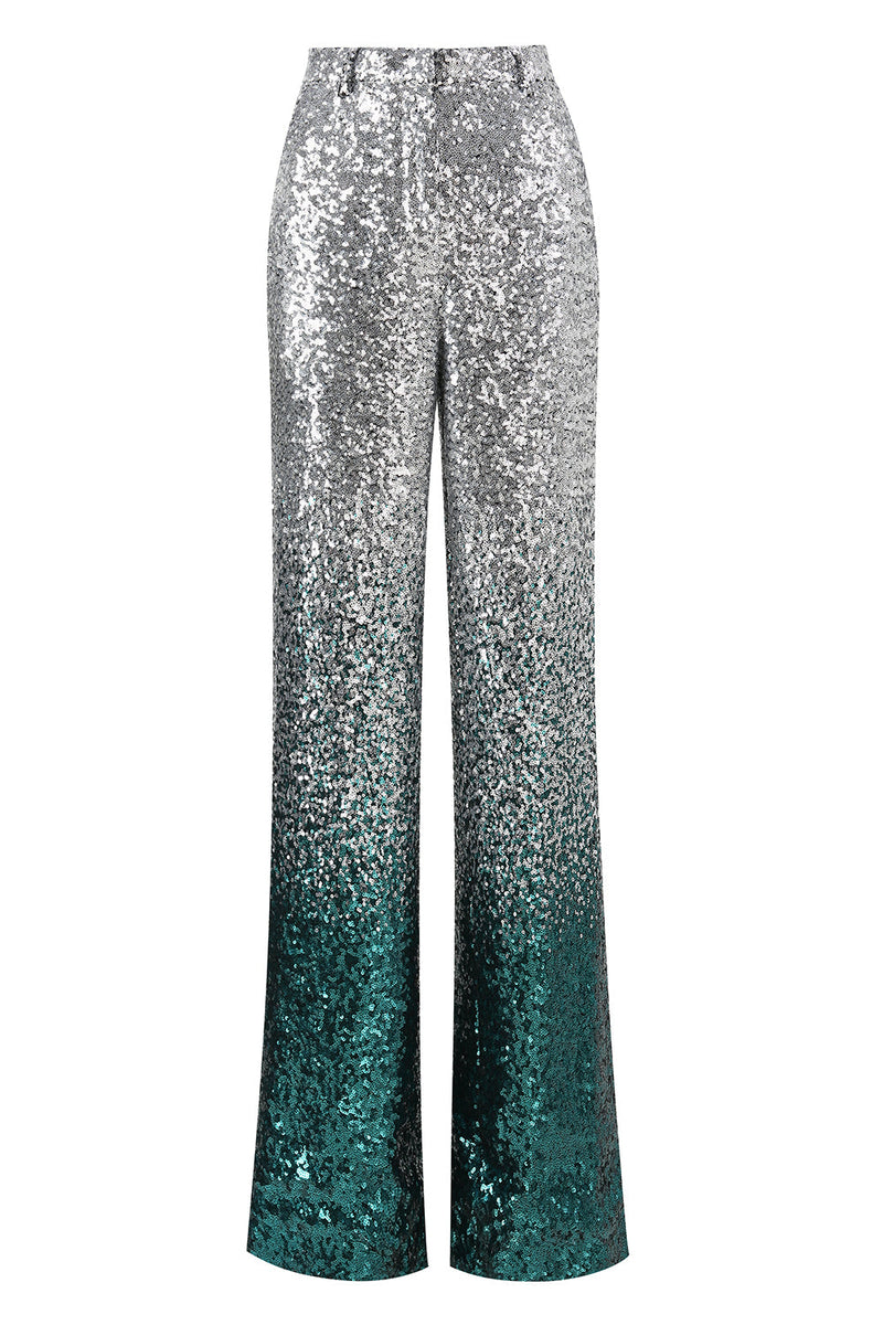 Load image into Gallery viewer, Sparkly Silver and Peacock 2 Piece Sequin Peak Lapel Women Prom Suits