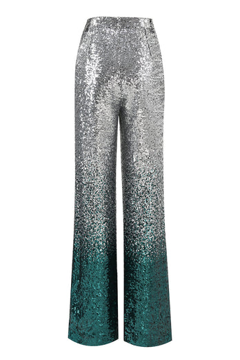 Sparkly Silver and Peacock 2 Piece Sequin Peak Lapel Women Prom Suits