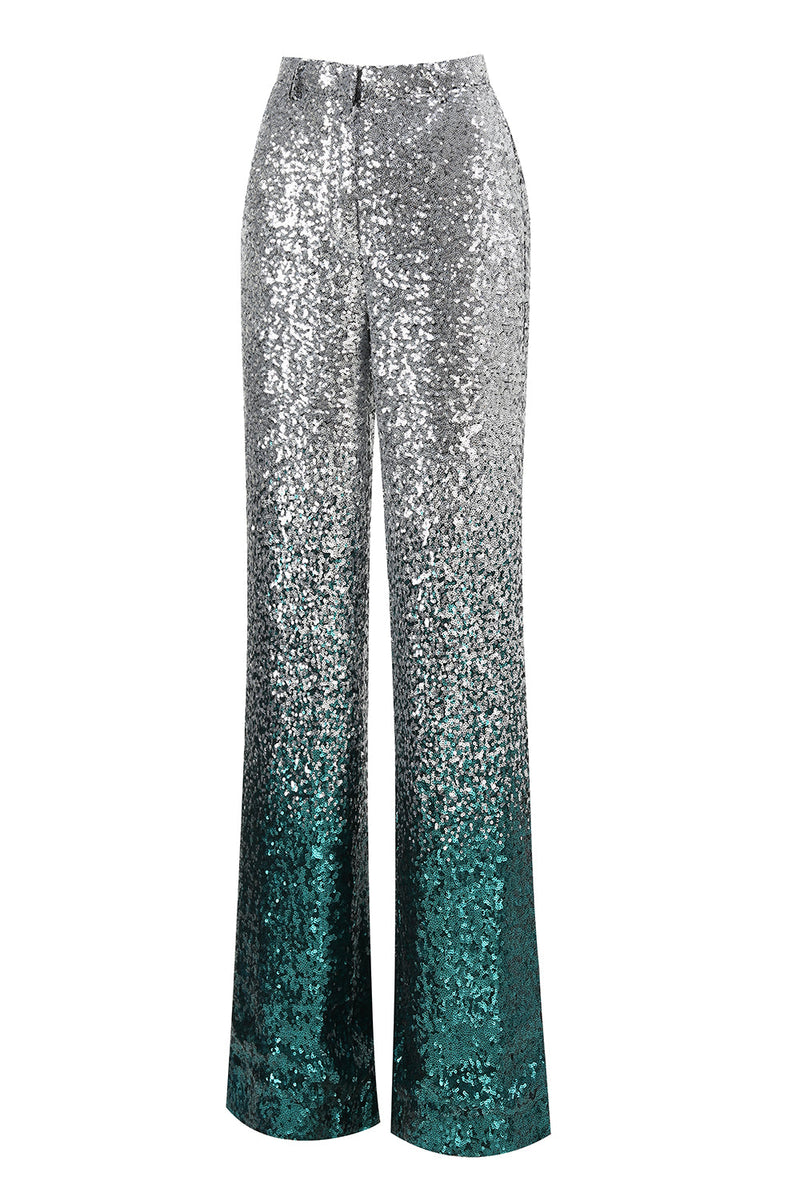 Load image into Gallery viewer, Sparkly Silver and Peacock 2 Piece Sequin Peak Lapel Women Prom Suits