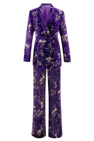 Load image into Gallery viewer, 2 Piece Sparkly Purple Jacquard Notched Lapel Women Prom Homecoming Suits