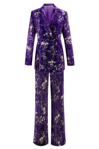 2 Piece Sparkly Purple Jacquard Notched Lapel Women Prom Homecoming Suits