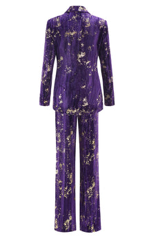 2 Piece Sparkly Purple Jacquard Notched Lapel Women Prom Homecoming Suits