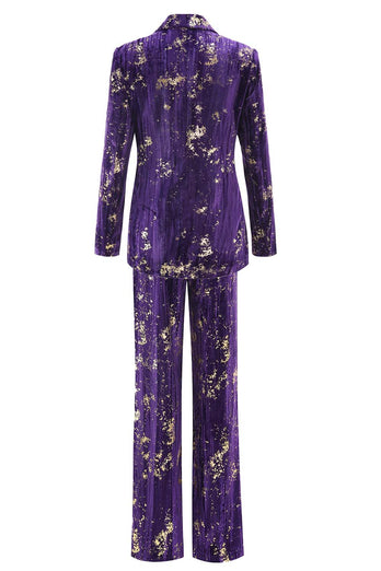 2 Piece Sparkly Purple Jacquard Notched Lapel Women Prom Homecoming Suits