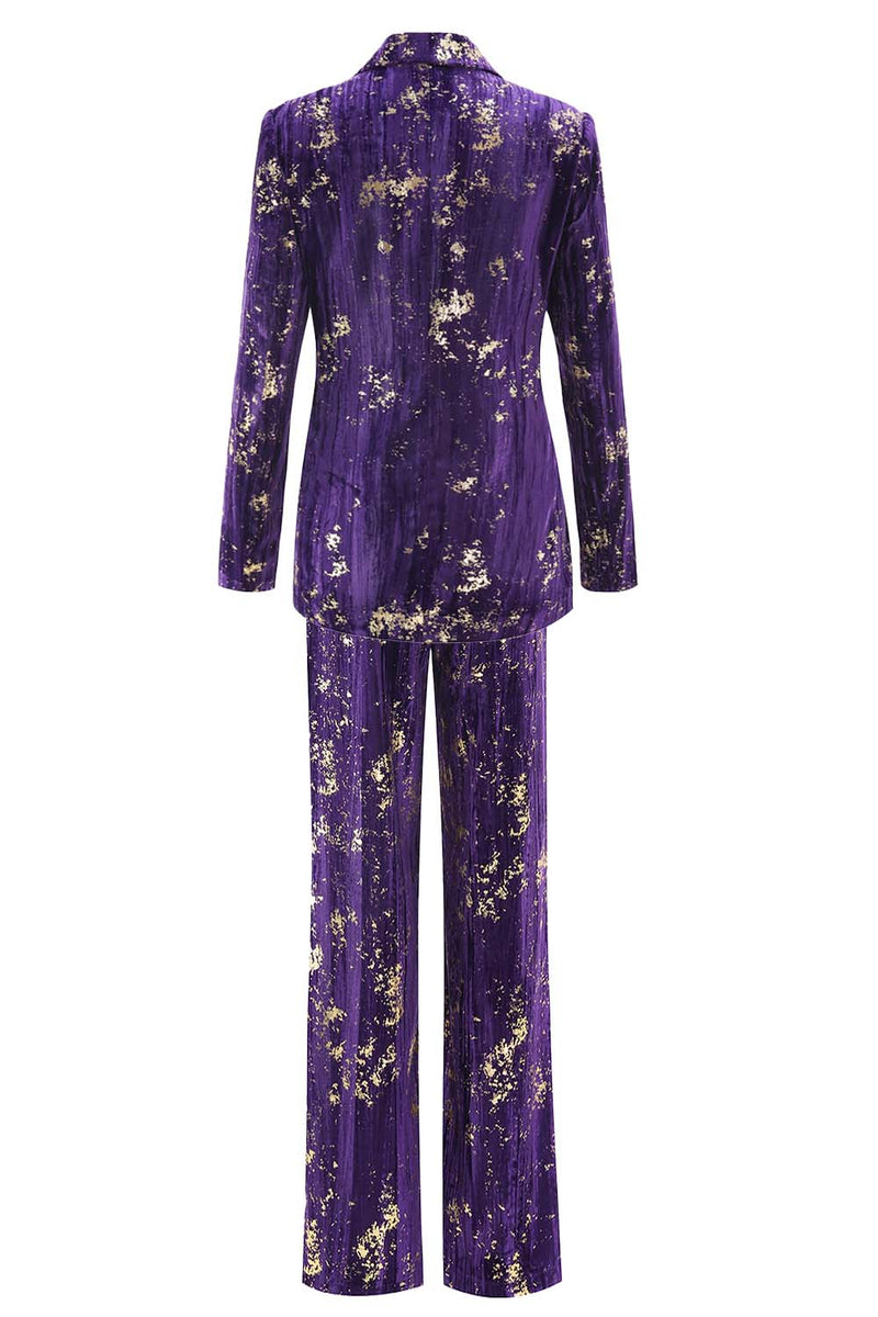 Load image into Gallery viewer, 2 Piece Sparkly Purple Jacquard Notched Lapel Women Prom Homecoming Suits