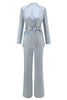 Load image into Gallery viewer, 2 Piece Dusty Blue Satin Peak Lapel Women Prom Suits with Sash