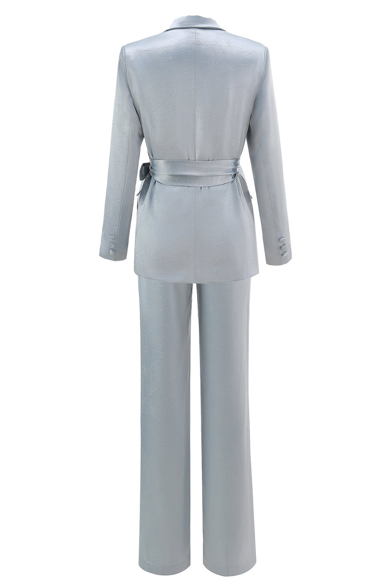 Load image into Gallery viewer, 2 Piece Dusty Blue Satin Peak Lapel Women Prom Suits with Sash