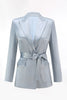 Load image into Gallery viewer, 2 Piece Dusty Blue Satin Peak Lapel Women Prom Suits with Sash