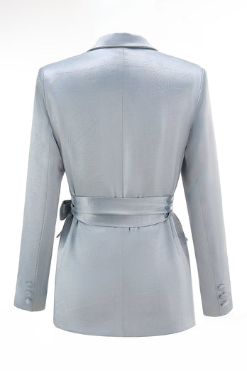 2 Piece Dusty Blue Satin Peak Lapel Women Prom Suits with Sash