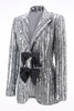 Load image into Gallery viewer, Sparkly Silver Grey Peak Lapel Sequin Women Prom Blazer with Bow