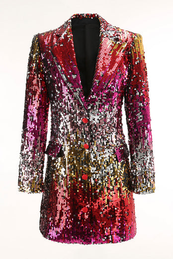 Sparkly Gold and Red Single Breasted Sequin Prom Blazer