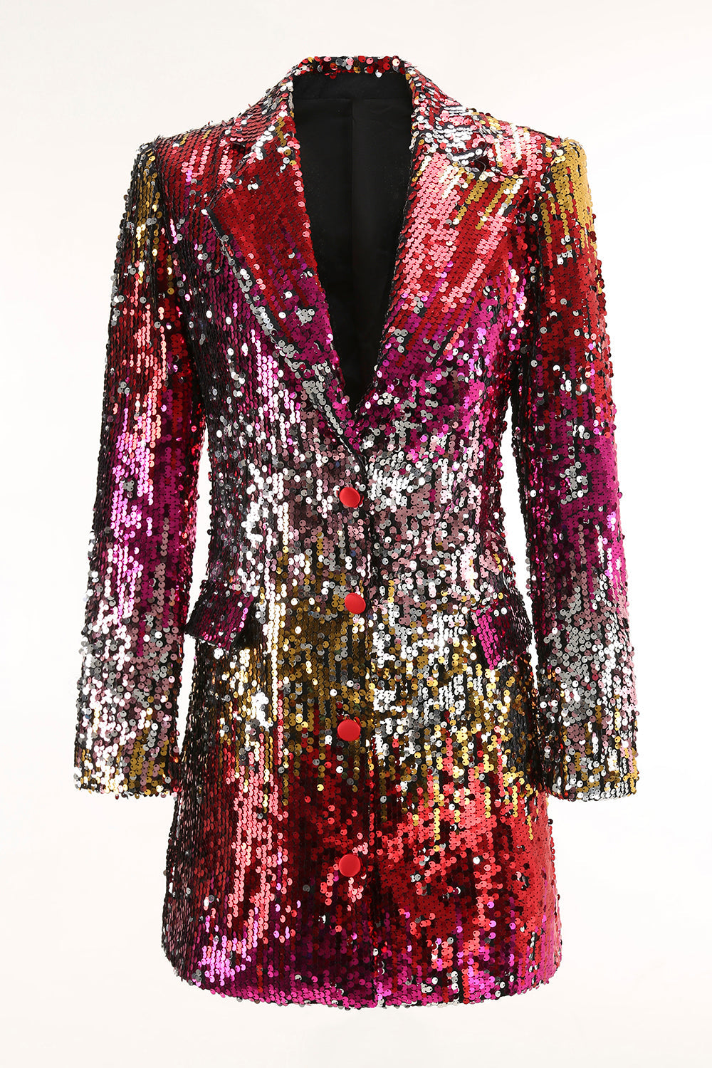 Sparkly Gold and Red Single Breasted Sequin Prom Blazer