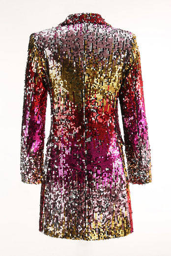Sparkly Gold and Red Single Breasted Sequin Prom Blazer