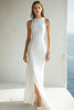 Load image into Gallery viewer, Round Neck Ivory Mermaid Maxi Rehearsal Dinner Dress with Slit