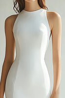 Load image into Gallery viewer, Round Neck Ivory Mermaid Maxi Rehearsal Dinner Dress with Slit