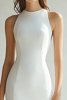 Round Neck Ivory Mermaid Maxi Rehearsal Dinner Dress with Slit