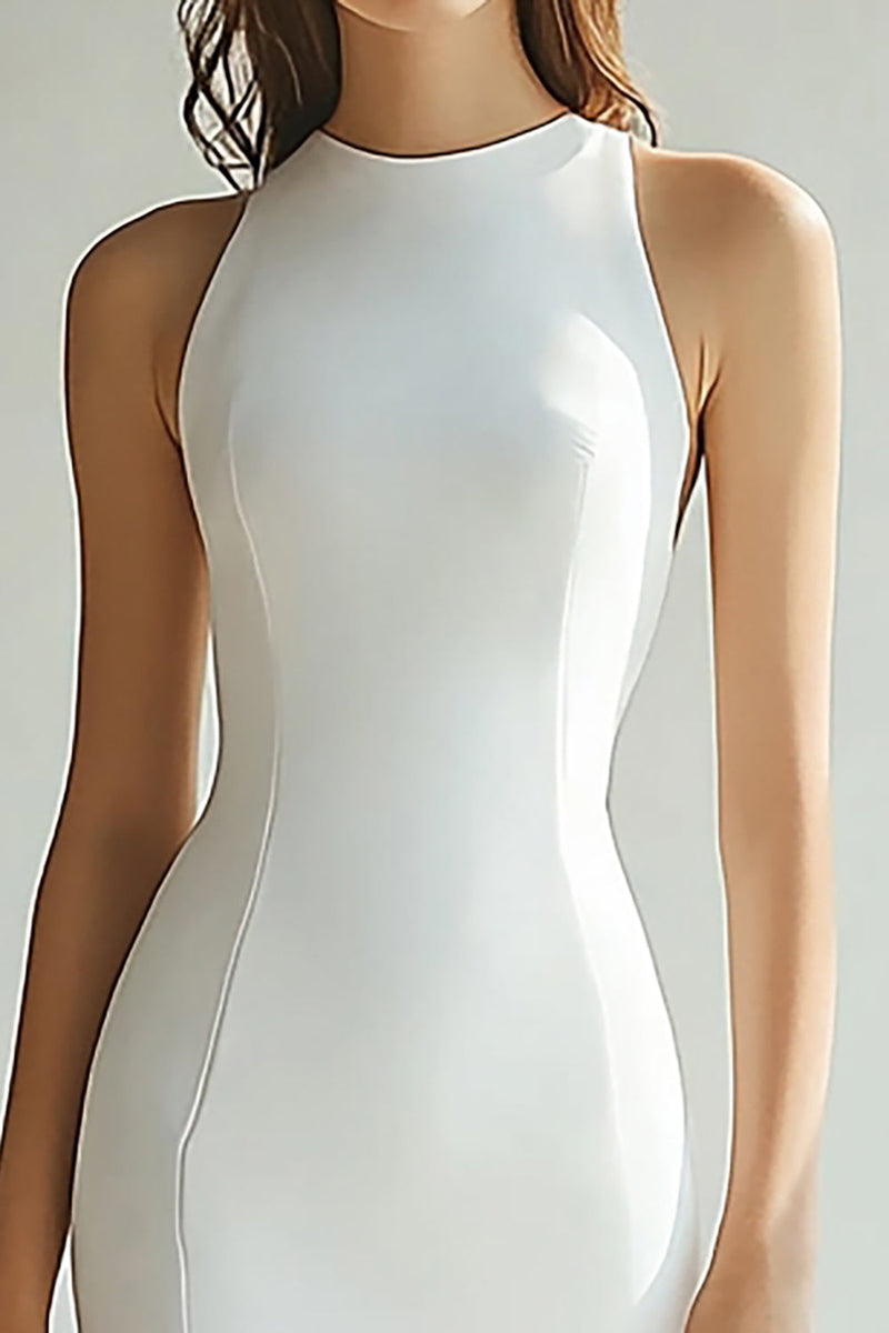 Load image into Gallery viewer, Round Neck Ivory Mermaid Maxi Rehearsal Dinner Dress with Slit