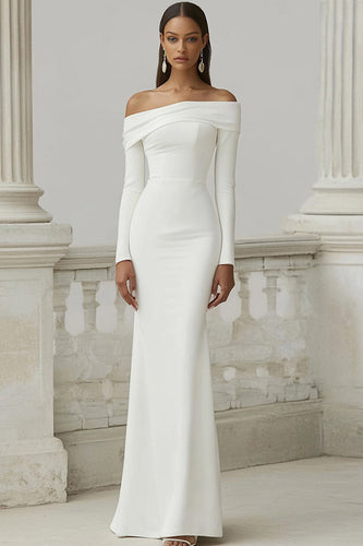 Mermaid Off the Shoulder Ivory Maxi Rehearsal Dinner Dress with Sleeves