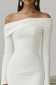 Mermaid Off the Shoulder Ivory Maxi Rehearsal Dinner Dress with Sleeves