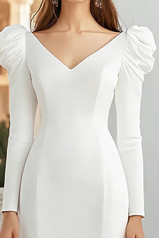 Mermaid Ivory V-Neck Maxi Rehearsal Dinner Dress with Sleeves