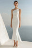 Load image into Gallery viewer, Simple One Shoulder Ivory Mermaid Maxi Rehearsal Dinner Dress