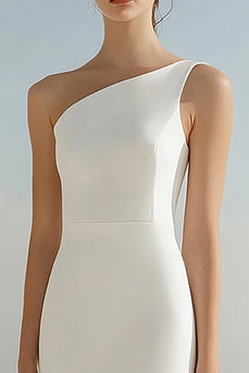Simple One Shoulder Ivory Mermaid Maxi Rehearsal Dinner Dress