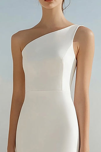 Simple One Shoulder Ivory Mermaid Maxi Rehearsal Dinner Dress