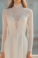 Load image into Gallery viewer, High Neck Ivory Long Sleeves Lace Rehearsal Dinner Dress