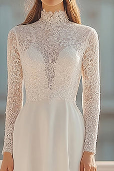 High Neck Ivory Long Sleeves Lace Rehearsal Dinner Dress