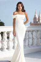 Load image into Gallery viewer, Mermaid Ivory One Shoulder Ruched Maxi Rehearsal Dinner Dress