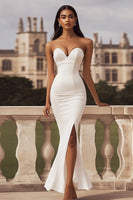 Load image into Gallery viewer, Mermaid Ivory Sweetheart Rehearsal Dinner Dress with Slit
