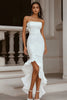 Load image into Gallery viewer, Ivory High-Low Strapless Rehearsal Dinner Dress with Ruffles