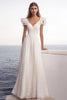 Load image into Gallery viewer, V-Neck Ivory Lace Maxi Rehearsal Dinner Dress with Ruffles