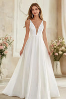 Load image into Gallery viewer, V-Neck A Line Ivory Deep Chiffon Maxi Rehearsal Dinner Dress