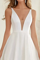 Load image into Gallery viewer, V-Neck A Line Ivory Deep Chiffon Maxi Rehearsal Dinner Dress