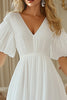 Load image into Gallery viewer, Ivory V-Neck Chiffon Puff Sleeves Midi Engagement Dress