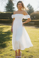 Load image into Gallery viewer, Ivory A Line Off the Shoulder Chiffon Maxi Engagement Dress