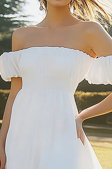 Ivory A Line Off the Shoulder Chiffon Maxi Engagement Dress