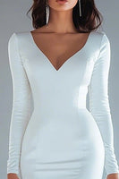 Load image into Gallery viewer, Mermaid Ivory V-Neck Long Sleeves Rehearsal Dinner Dress with Slit