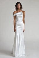 Load image into Gallery viewer, Ivory Mermaid One Shoulder Maxi Satin Rehearsal Dinner Dress