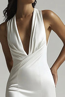 Load image into Gallery viewer, Deep V-Neck Ivory Ruched Maxi Mermaid Rehearsal Dinner Dress