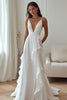 Load image into Gallery viewer, Deep V-Neck Ivory Chiffon Maxi Rehearsal Dinner Dress with Ruffles