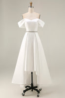 Load image into Gallery viewer, Off the Shoulder Ivory High-Low Engagement Dress with Rhinestones