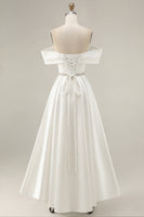 Load image into Gallery viewer, Off the Shoulder Ivory High-Low Engagement Dress with Rhinestones