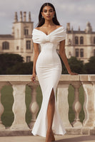 Load image into Gallery viewer, Ivory Mermaid Maxi Off the Shoulder Rehearsal Dinner Dress with Slit