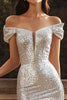 Load image into Gallery viewer, Sparkly Silver Off the Shoulder Maxi Sequins Engagement Dress with Slit